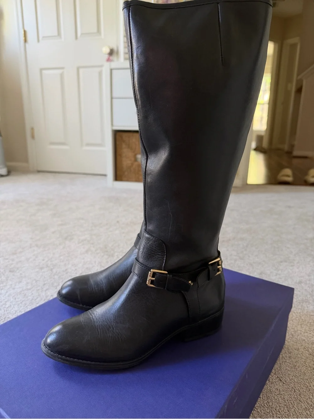 Ralph Lauren (RLL) Black Leather Riding Boots - Tall Knee-High